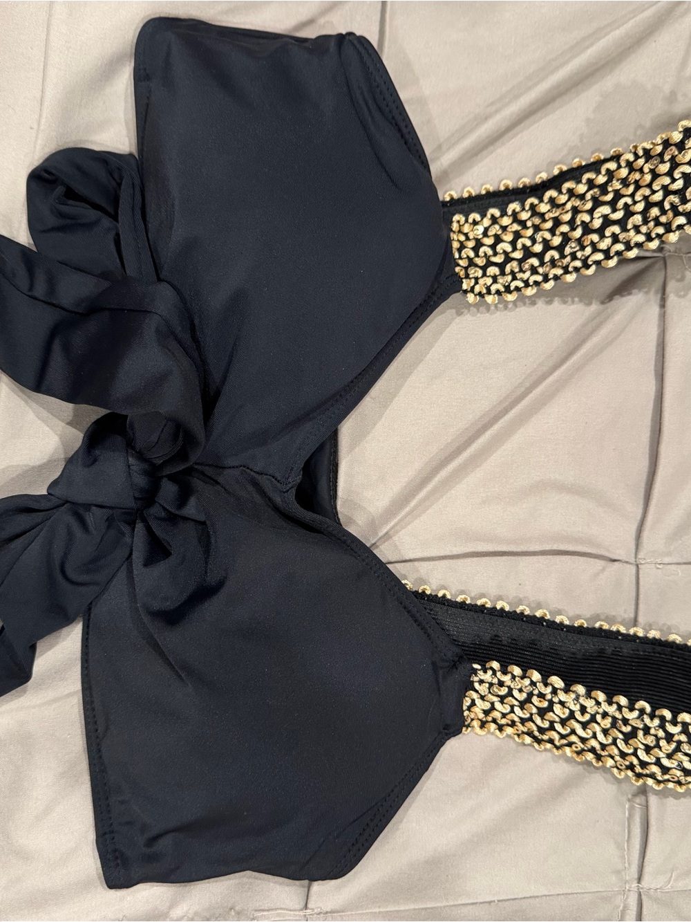 SHEIN Black Bikini Top with Gold Straps